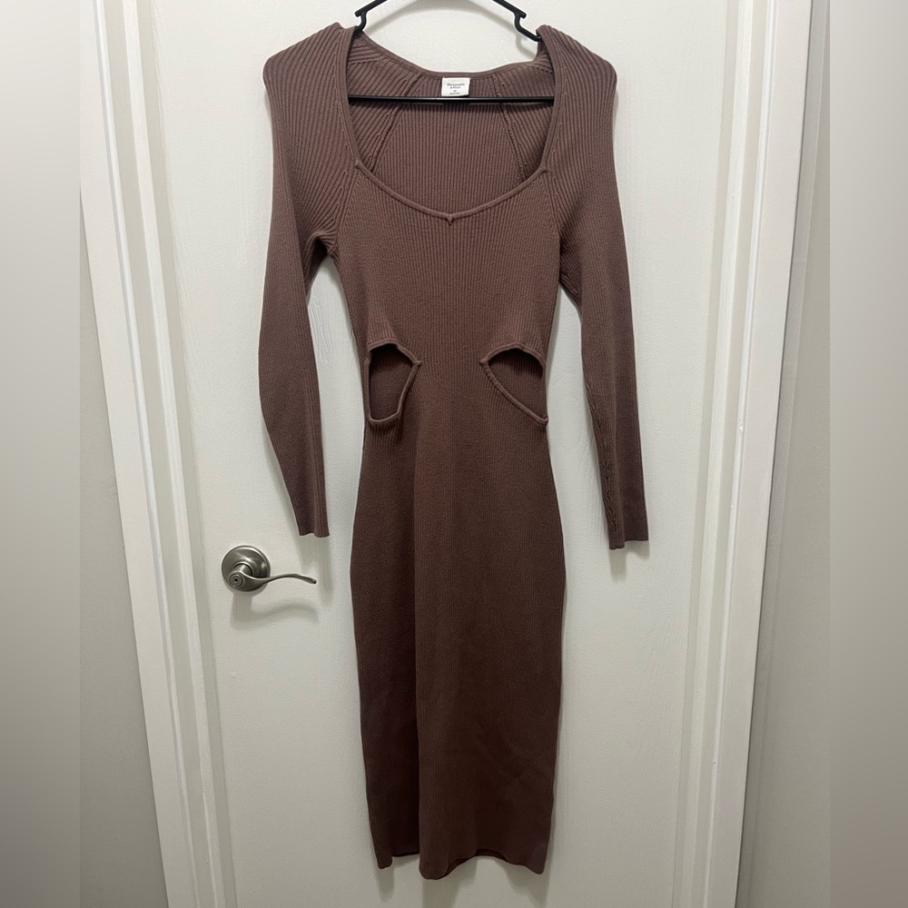 NEVER WORN Abercrombie Brown Bodcon Full Length Ribbed Sweater Dress size S